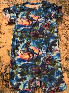 Kids Blue Dinosaur Short Sleeve One-Piece Romper